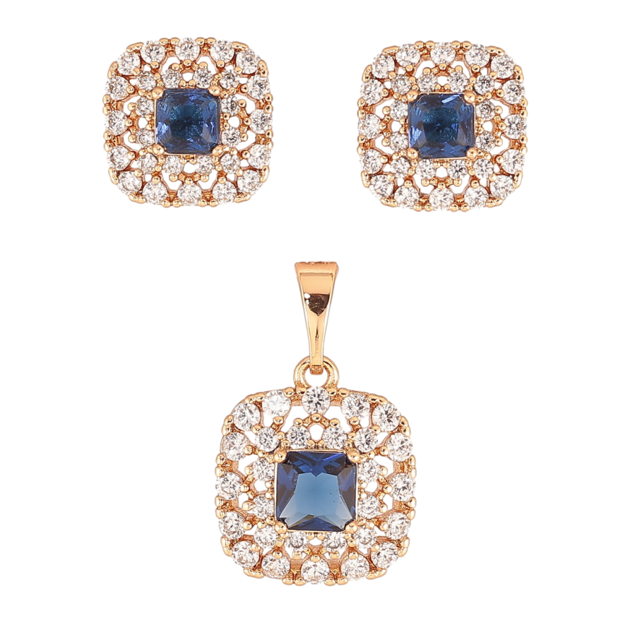 Набор Xuping Позолота 18K Серьги Кулон Синие кристаллы с инкрустацией цирконием фото №1