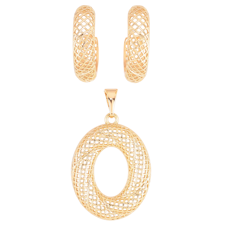 Набор Xuping Позолота 18K Серьги Кулон Резные колечки фото №2 Набор Xuping Позолота 18K Серьги Кулон Резные колечки фото №2