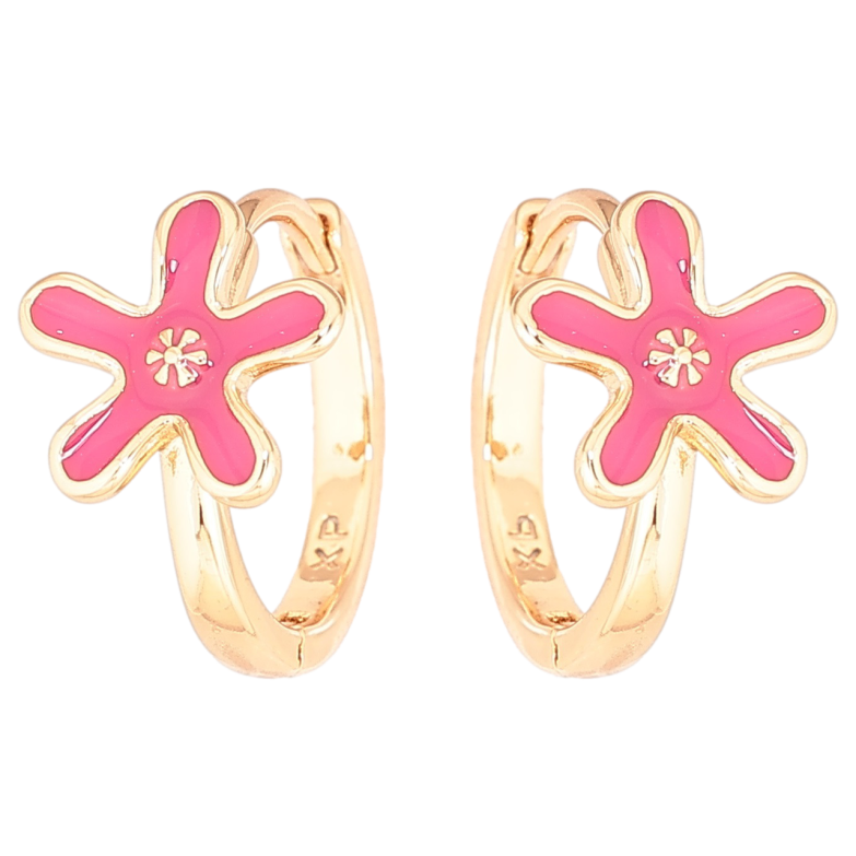 Серьги Xuping Позолота 18K колечки Цветочки с розовой эмалью фото №1