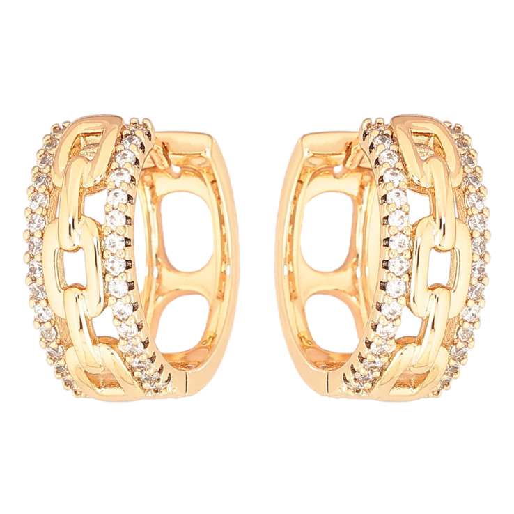 Сережки Xuping Позолота 18K колечка «Візерунок ланцюжок з доріжками цирконію» фото №3 Сережки Xuping Позолота 18K колечка «Візерунок ланцюжок з доріжками цирконію» фото №3