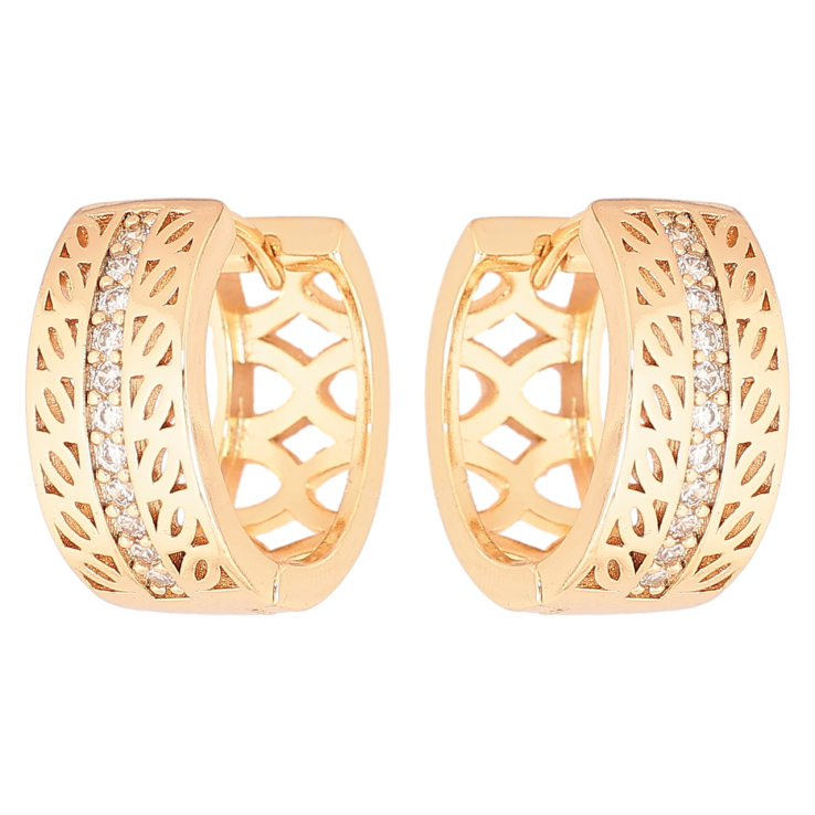 Серьги Xuping Позолота 18K колечки Резной узор с дорожками циркония фото №8