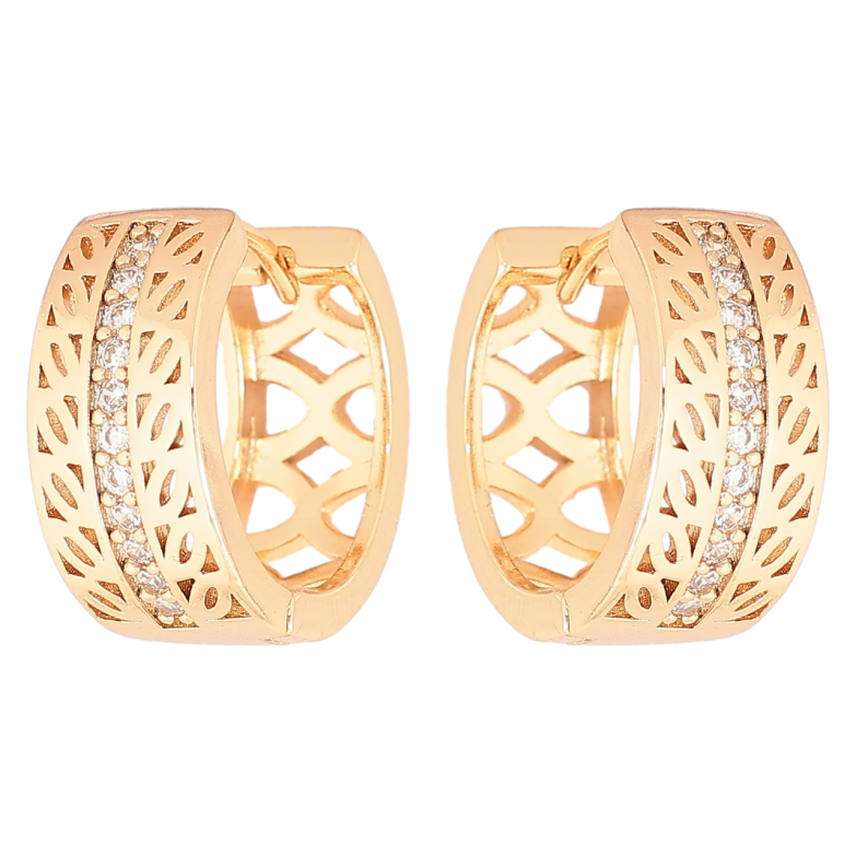 Серьги Xuping Позолота 18K колечки Резной узор с дорожками циркония фото №1 Серьги Xuping Позолота 18K колечки Резной узор с дорожками циркония фото №1