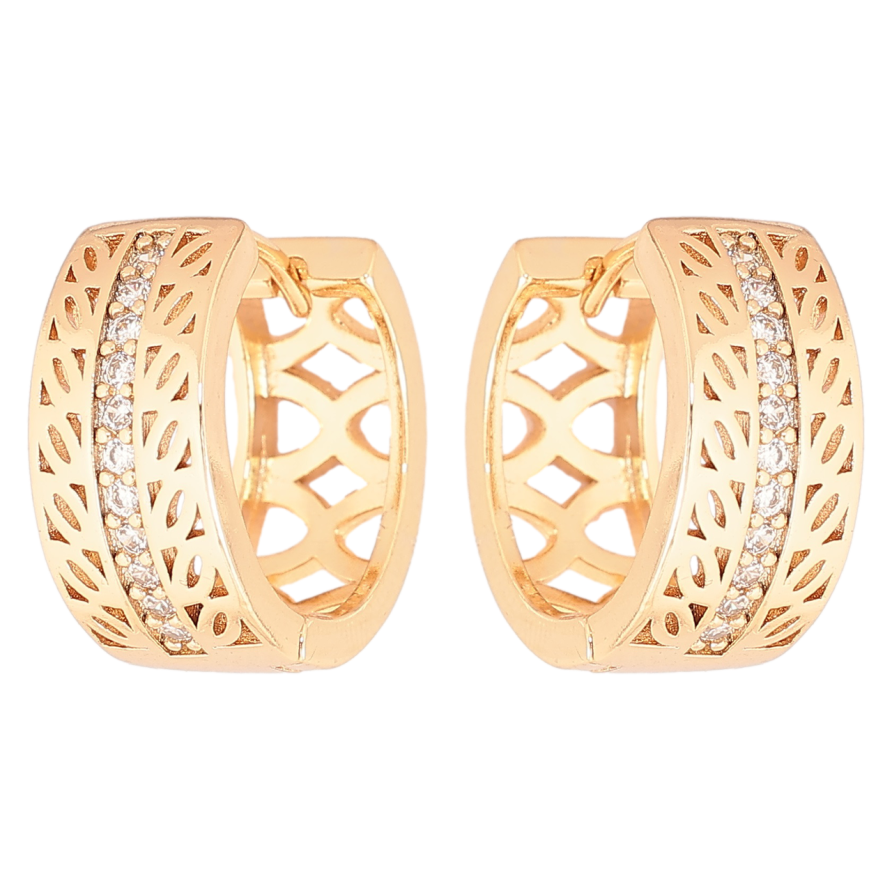 Серьги Xuping Позолота 18K колечки Резной узор с дорожками циркония фото №1 Серьги Xuping Позолота 18K колечки Резной узор с дорожками циркония фото №1