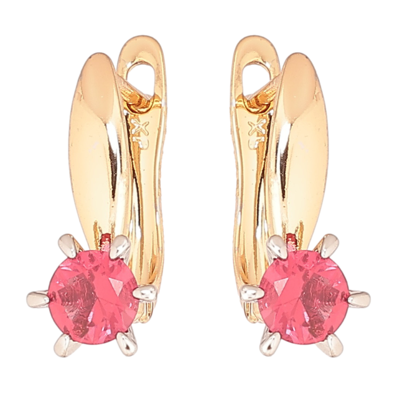 Серьги Xuping Позолота 18K + Родий английский замок Малиновые фианиты фото №1