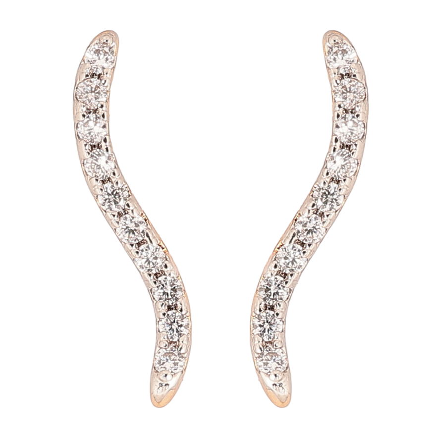 Серьги Xuping Позолота 18K + Родий пусеты Волнистые дорожки циркония фото №1