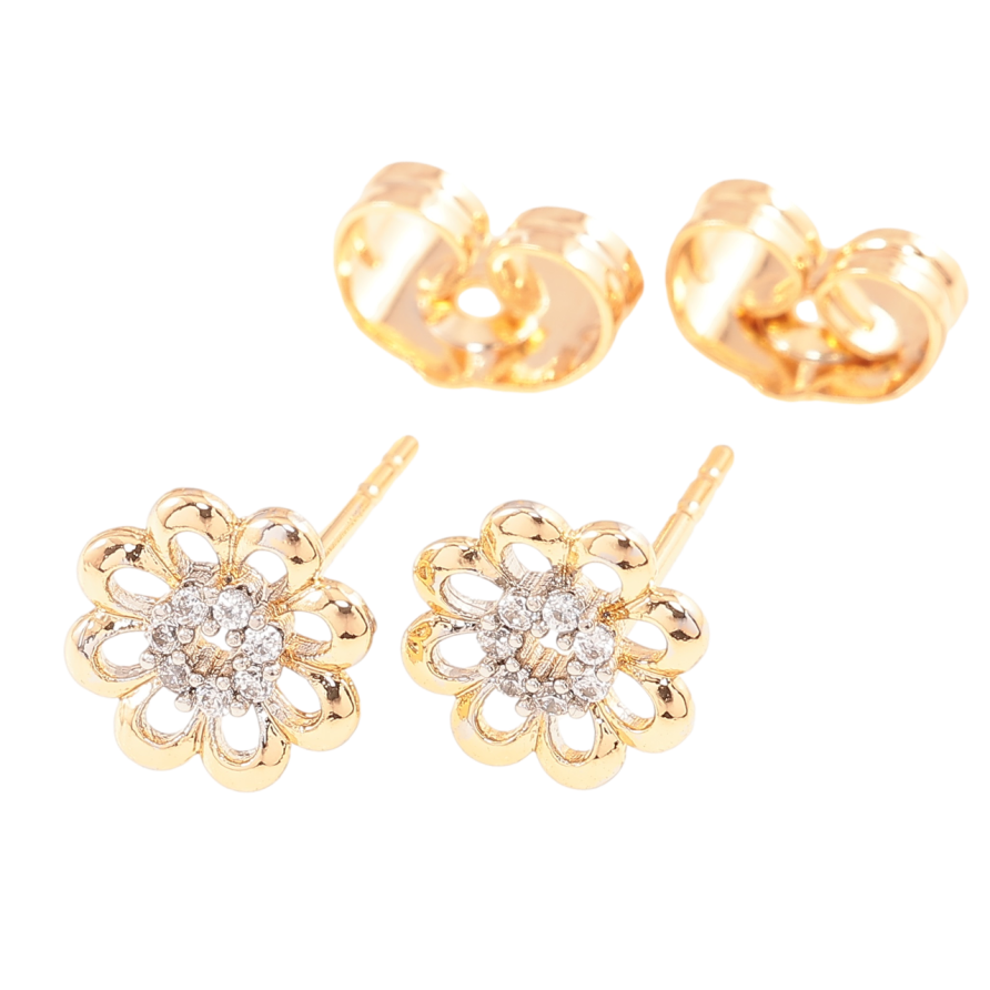 Серьги Xuping Позолота 18K + Родий пусеты Цветочки фото №1