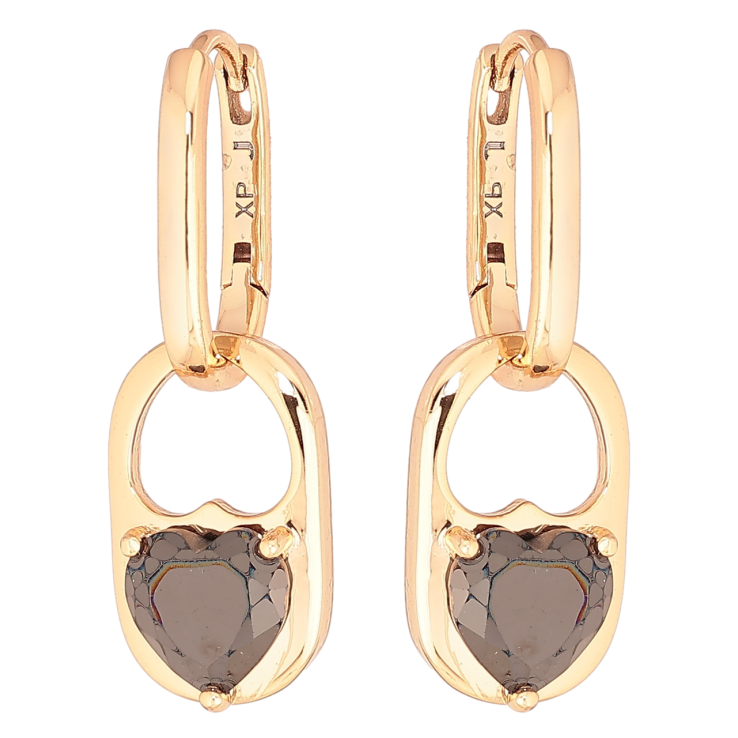 Сережки Xuping Позолота 18K підвіски на колечках «Підвіски з чорними кришталевими сердечками» 2 в 1 фото №4