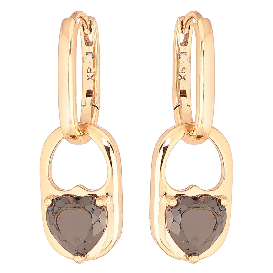 Серьги Xuping Позолота 18K подвески на колечках Подвески с черными кристальными сердечками 2 в 1 фото №1