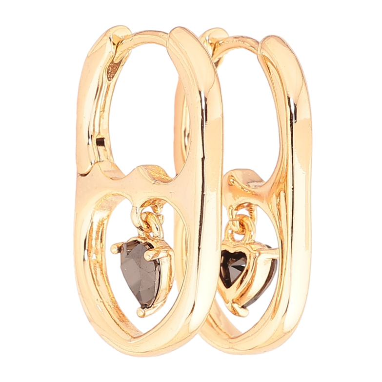 Сережки Xuping Позолота 18K підвіски на колечках «Підвіски з чорними кришталевими сердечками» фото №1