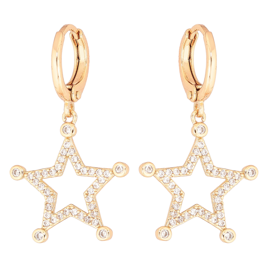 Серьги Xuping Позолота 18K подвески на колечках Звезды с цирконием фото №1 Серьги Xuping Позолота 18K подвески на колечках Звезды с цирконием фото №1