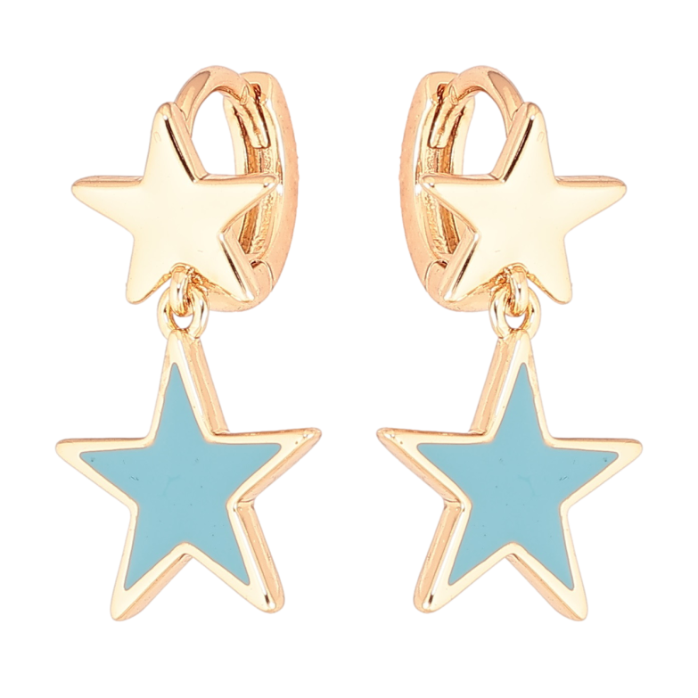 Серьги Xuping Позолота 18K подвески на колечках Звезды с голубой эмалью фото №1