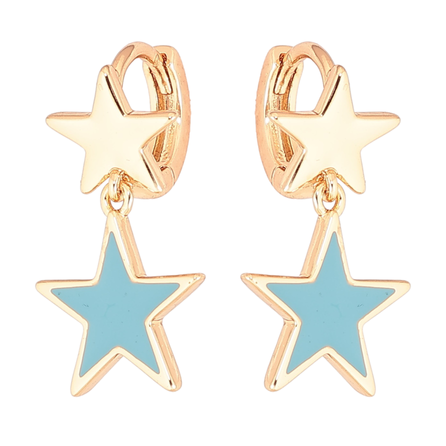 Серьги Xuping Позолота 18K подвески на колечках Звезды с голубой эмалью фото №1