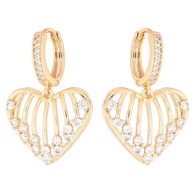 Сережки Xuping Позолота 18K підвіски на колечках «Сердечка з цирконієм» фото №3