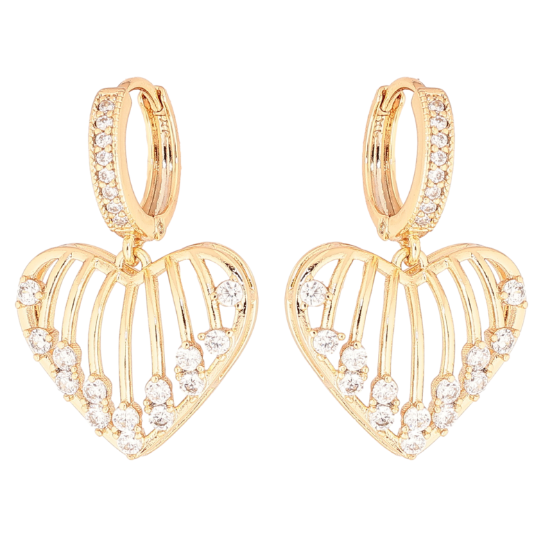 Сережки Xuping Позолота 18K підвіски на колечках «Сердечка з цирконієм» фото №1
