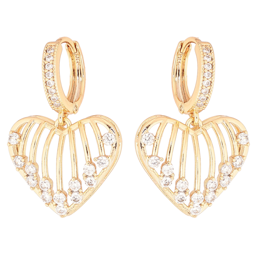 Серьги Xuping Позолота 18K подвески на колечках Сердечки с цирконием фото №1