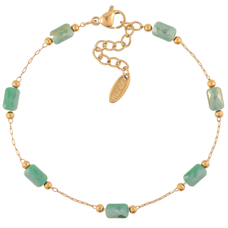 Браслет Xuping ТТМ Stainless Steel цвет 14К Цепочка с зелеными бусинами с доп.цеп 18-21см х 1мм фото №1 Браслет Xuping ТТМ Stainless Steel цвет 14К Цепочка с зелеными бусинами с доп.цеп 18-21см х 1мм фото №1