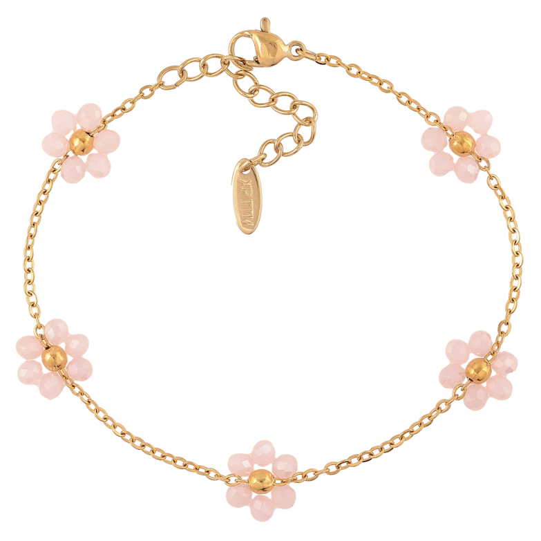 Браслет Xuping ТТМ Stainless Steel цвет 14К Цепочка с розовыми цветочками с доп.цеп 18-21см х 1.5мм фото №2