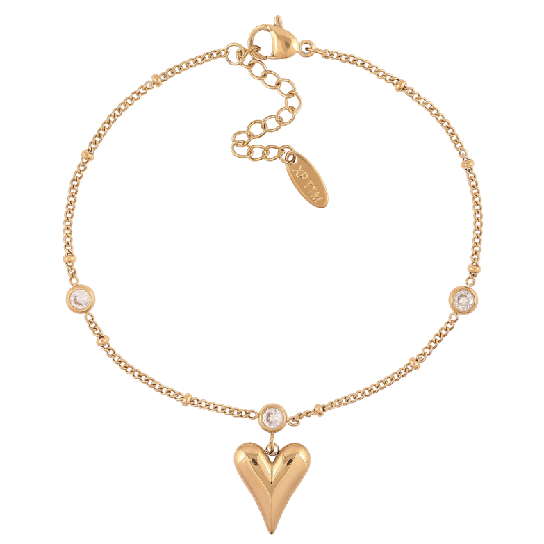 Браслет Xuping ТТМ Stainless Steel цвет 14К Цепочка с подвеской сердце с доп.цеп 18.5-22см х 1.5мм фото №1 Браслет Xuping ТТМ Stainless Steel цвет 14К Цепочка с подвеской сердце с доп.цеп 18.5-22см х 1.5мм фото №1