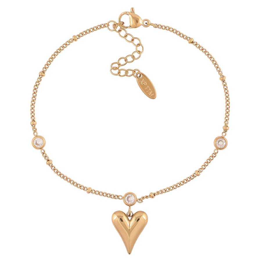 Браслет Xuping ТТМ Stainless Steel цвет 14К Цепочка с подвеской сердце с доп.цеп 18.5-22см х 1.5мм фото №1 Браслет Xuping ТТМ Stainless Steel цвет 14К Цепочка с подвеской сердце с доп.цеп 18.5-22см х 1.5мм фото №1