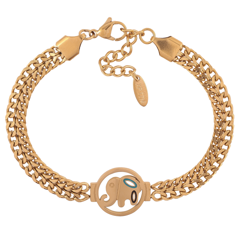 Браслет Xuping ТТМ Stainless Steel колір 14К «Ланцюжок зі вставкою слон» з доп.ланцюгом 18-21.5см х 6мм фото №1