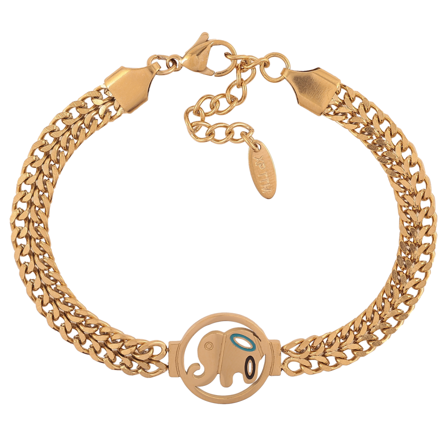 Браслет Xuping ТТМ Stainless Steel цвет 14К Цепочка с вставкой слон с доп.цеп 18-21.5см х 6мм фото №1 Браслет Xuping ТТМ Stainless Steel цвет 14К Цепочка с вставкой слон с доп.цеп 18-21.5см х 6мм фото №1