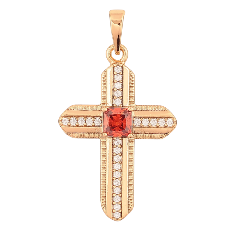 Кулон Xuping Позолота 18K Хрест з цирконієм і червоним кристалом для ланцюжка до 6мм фото №4
