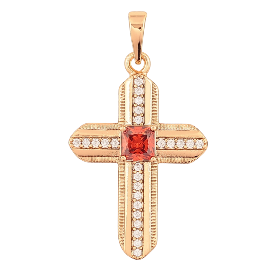 Кулон Xuping Позолота 18K Хрест з цирконієм і червоним кристалом для ланцюжка до 6мм фото №1
