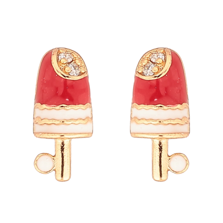 Сережки Xuping Позолота 18K пусети «Ескімо з червоно-білою емаллю та цирконієм» фото №6