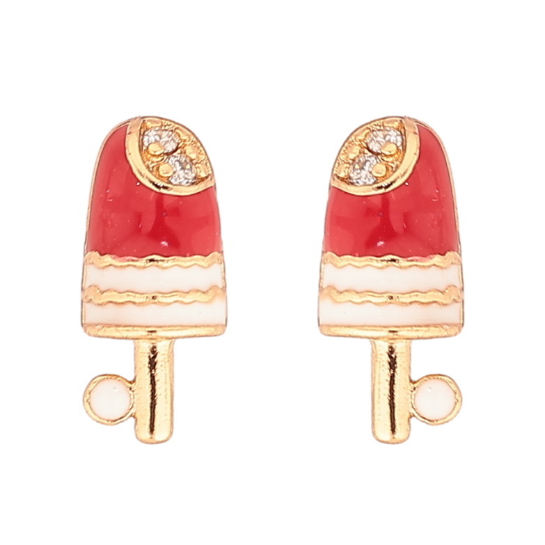 Серьги Xuping Позолота 18K пусеты Эскимо с красно-белой эмалью и цирконием фото №1