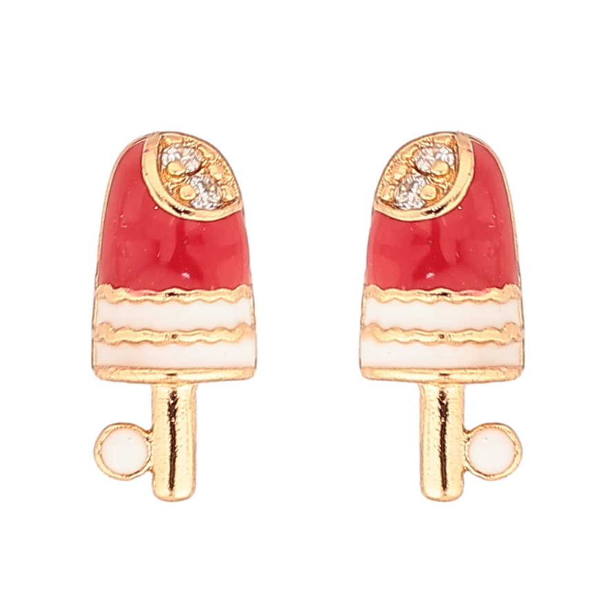 Серьги Xuping Позолота 18K пусеты Эскимо с красно-белой эмалью и цирконием фото №1 Серьги Xuping Позолота 18K пусеты Эскимо с красно-белой эмалью и цирконием фото №1