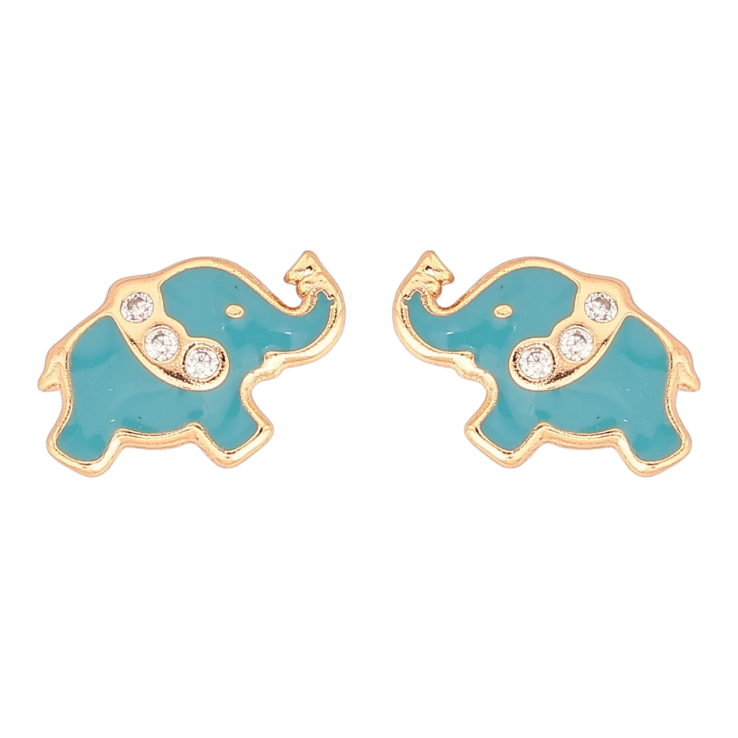 Сережки Xuping Позолота 18K пусети «Слоники з блакитною емаллю та цирконієм» фото №7