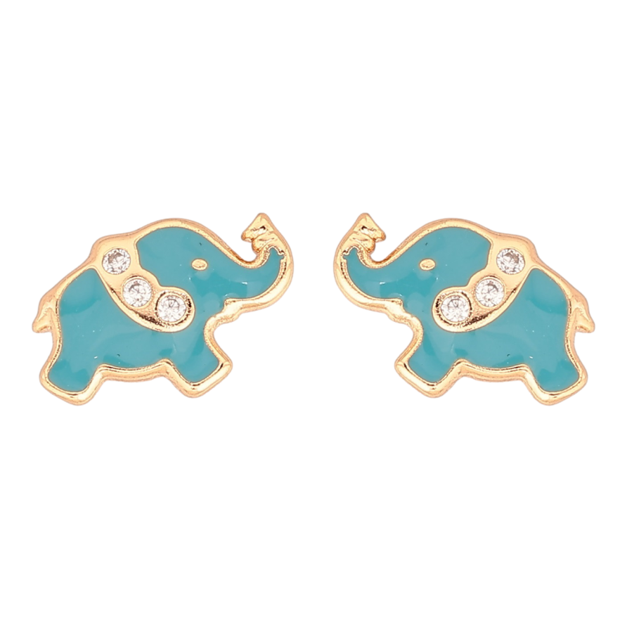 Серьги Xuping Позолота 18K пусеты Слоники с голубой эмалью и цирконием фото №1 Серьги Xuping Позолота 18K пусеты Слоники с голубой эмалью и цирконием фото №1