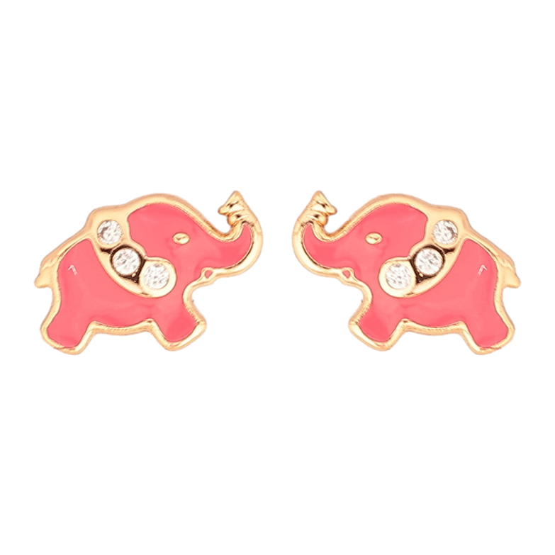 Серьги Xuping Позолота 18K пусеты Слоники с розовой эмалью и цирконием фото №2 Серьги Xuping Позолота 18K пусеты Слоники с розовой эмалью и цирконием фото №2
