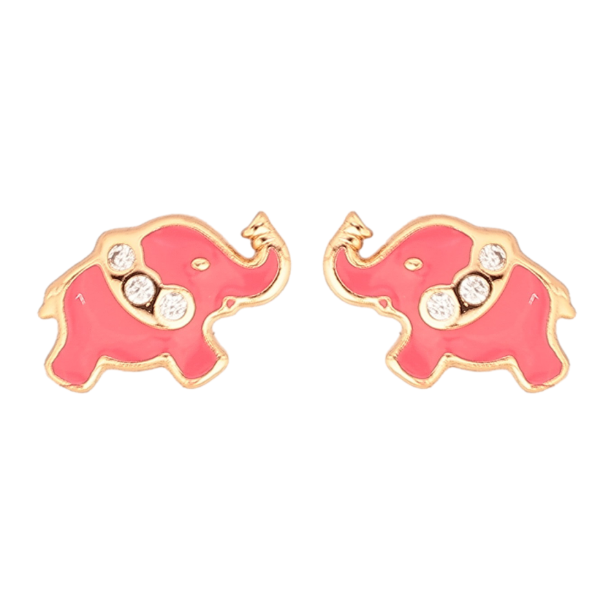 Серьги Xuping Позолота 18K пусеты Слоники с розовой эмалью и цирконием фото №1 Серьги Xuping Позолота 18K пусеты Слоники с розовой эмалью и цирконием фото №1