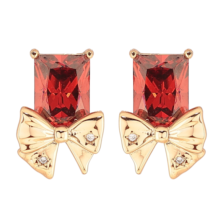 Сережки Xuping Позолота 18K пусети «Червоні кристали з бантами» фото №8 Сережки Xuping Позолота 18K пусети «Червоні кристали з бантами» фото №8
