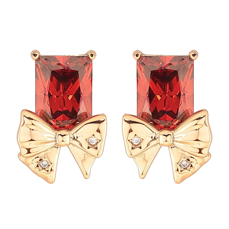 Серьги Xuping Позолота 18K пусеты Красные кристаллы с бантами фото №1