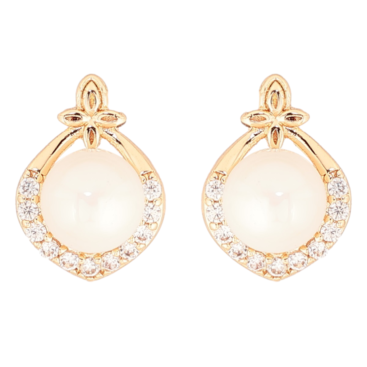 Сережки Xuping Позолота 18K пусети «Візерунок з перлинами та цирконієм» фото №24