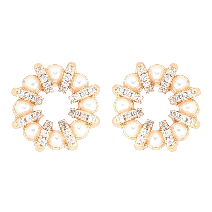 Сережки Xuping Позолота 18K пусети «Перлинні колечка з цирконієм» фото №23