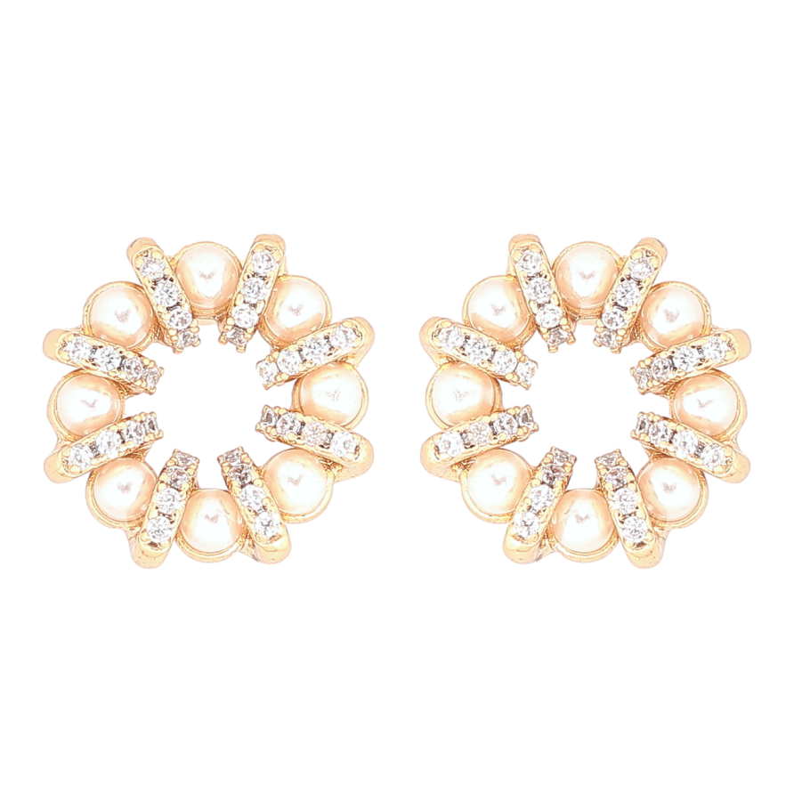 Сережки Xuping Позолота 18K пусети «Перлинні колечка з цирконієм» фото №1