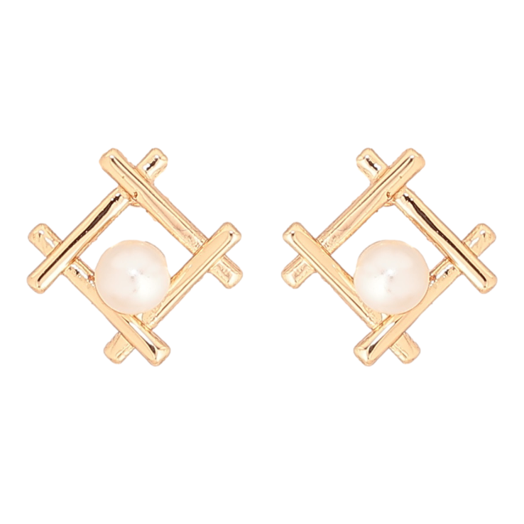 Сережки Xuping Позолота 18K пусети «Декоративні ромби з перлинами» фото №9 Сережки Xuping Позолота 18K пусети «Декоративні ромби з перлинами» фото №9