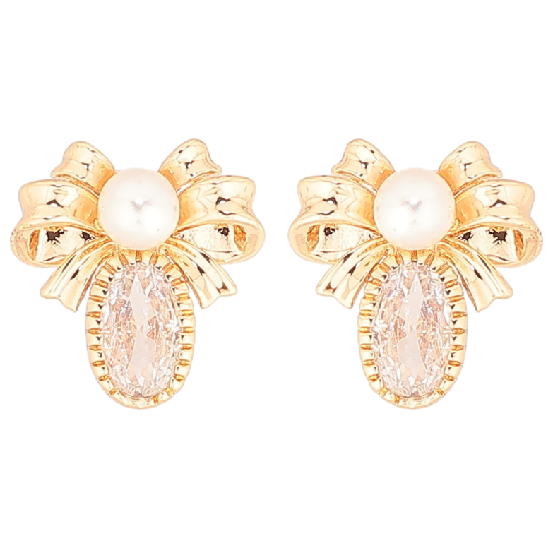 Сережки Xuping Позолота 18K пусети «Банти з кристалами та перлинами» фото №3