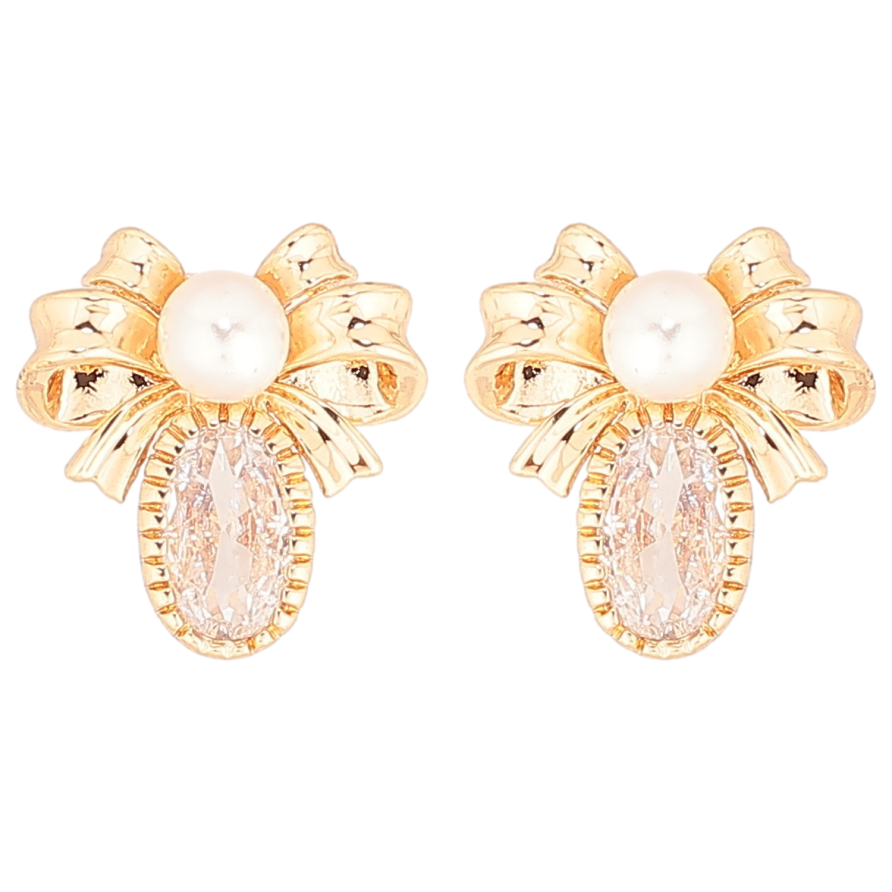 Сережки Xuping Позолота 18K пусети «Банти з кристалами та перлинами» фото №1