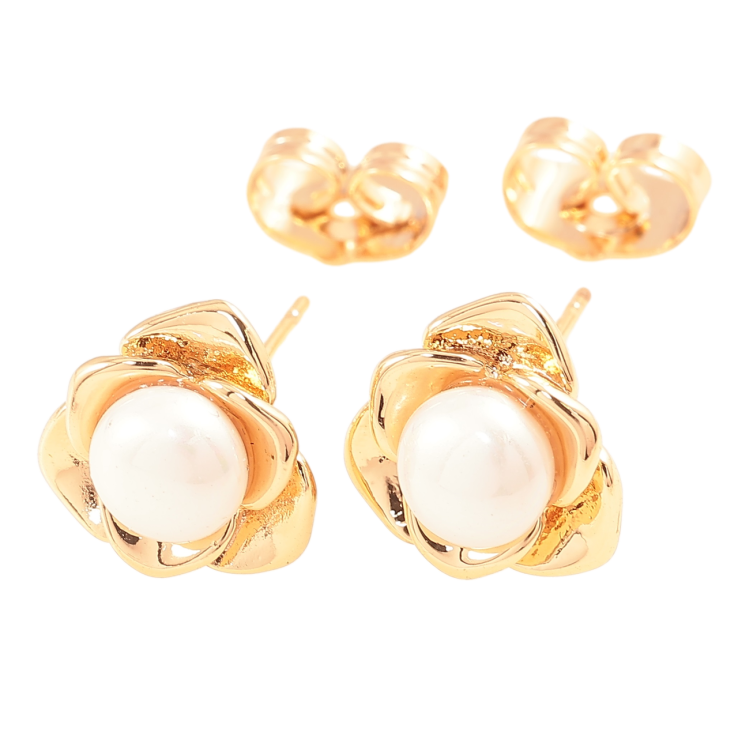 Сережки Xuping Позолота 18K пусети «Квіточки з перлинами» фото №6