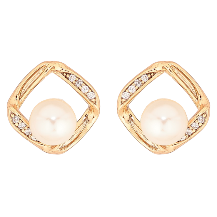 Сережки Xuping Позолота 18K пусети «Ромби з перлинами» фото №22