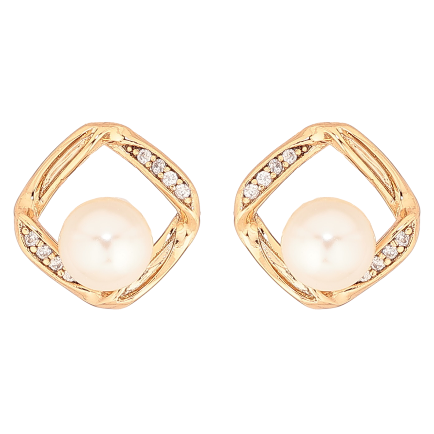 Сережки Xuping Позолота 18K пусети «Ромби з перлинами» фото №1