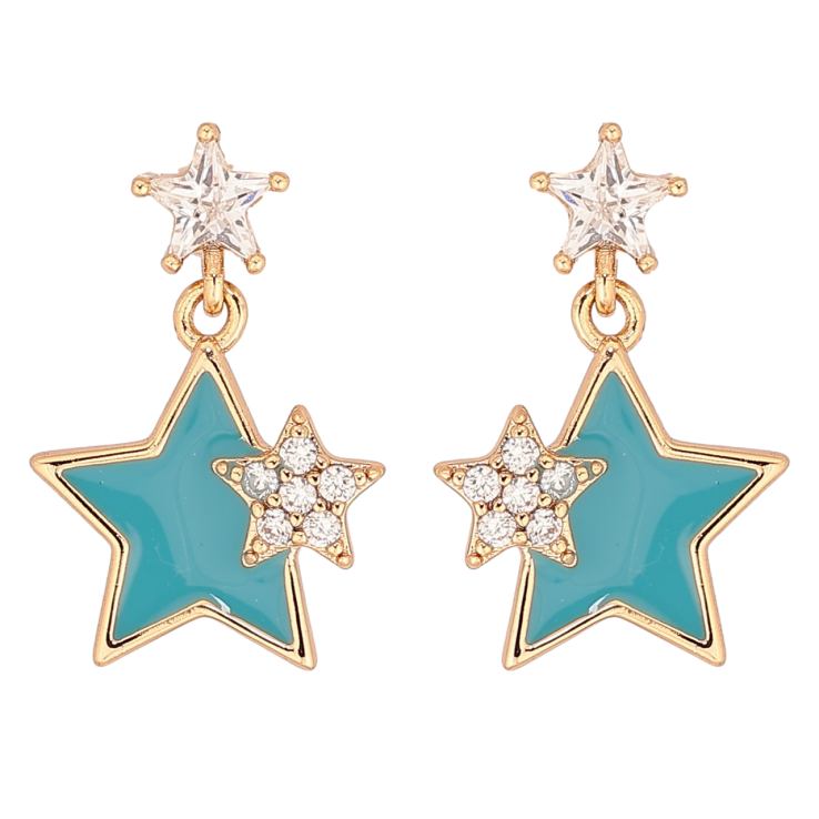 Сережки Xuping Позолота 18K пусети «Зоряні підвіски з бірюзовою емаллю» фото №8