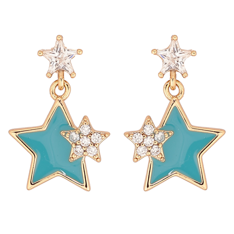 Сережки Xuping Позолота 18K пусети «Зоряні підвіски з бірюзовою емаллю» фото №2 Сережки Xuping Позолота 18K пусети «Зоряні підвіски з бірюзовою емаллю» фото №2