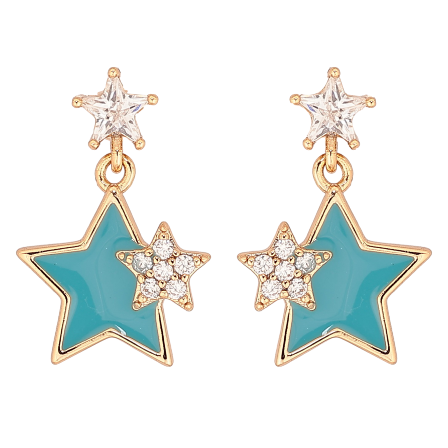 Сережки Xuping Позолота 18K пусети «Зоряні підвіски з бірюзовою емаллю» фото №1 Сережки Xuping Позолота 18K пусети «Зоряні підвіски з бірюзовою емаллю» фото №1