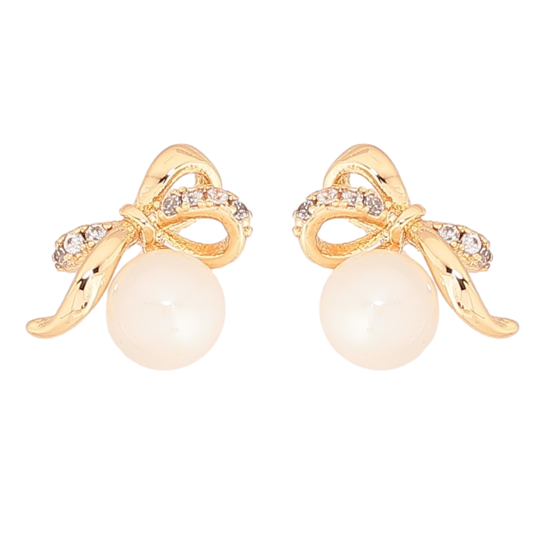 Сережки Xuping Позолота 18K пусети «Банти з перлинами» фото №3