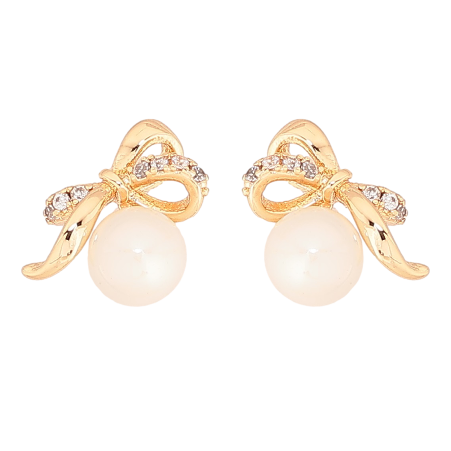 Сережки Xuping Позолота 18K пусети «Банти з перлинами» фото №1